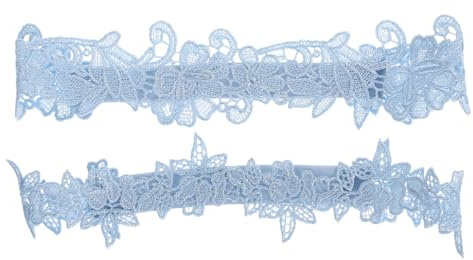 Happyyami 2 st blå spets strumpband set brud bröllop strumpband hängslen bröllop underkläder tillbehör för brud att bli present (himmelsblå), cloth and lace, cloth and lace