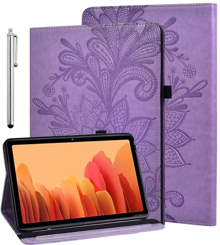 GLANDOTU Case for Huawei Mediapad M5 Lite 10 10.1 inch Tablet Case Lightweight Folio Flip Wallet Lace Embossed PU Leather Cover with Fold Stand Function + Screen Protector & Stylus pen - Purple