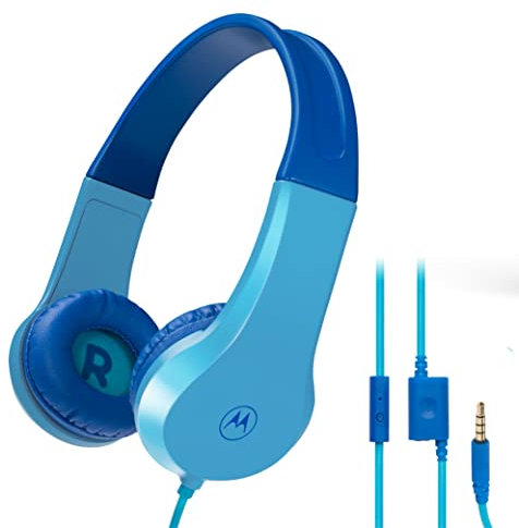 Motorola Sound JR200 - Casque pour Enfants avec câble - limitation du Volume 85 DB avec répartiteur Audio - sans BPA - à partir de 3 Ans - Blue