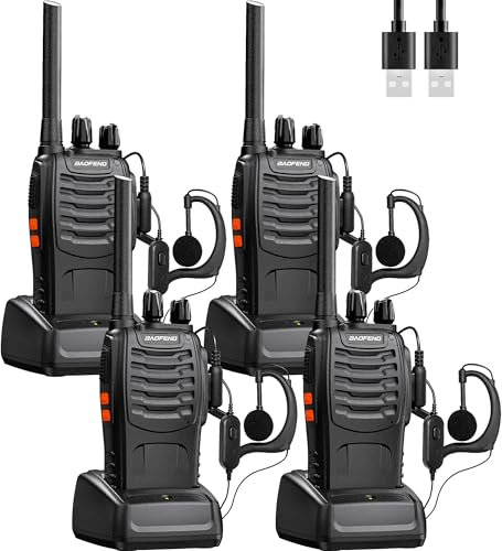 Baofeng Walkie Talkies Zwei-Wege-Funkgeräte PMR446 Radio Professionelle 16 Kanäle Gegensprechanlage Funkempfänger Sende- und Empfangsgerät,Inklusive Akku, Headset und USB-Ladestation(4 Stück)