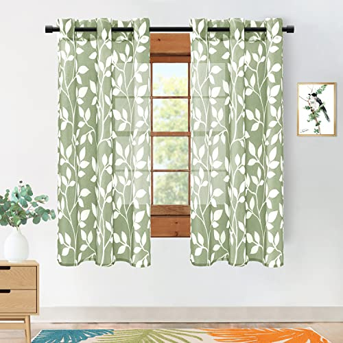 Salbeigrüne Vorhänge 183 cm Länge für Wohnzimmer, 2 Paneele, Set, durchscheinende Ösen, Blatt, Wald, Boho, neutrale Waldvorhänge für Kinderzimmer, Babyzimmer, Schlafzimmer, Creme, 183 cm lang