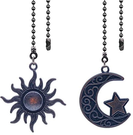 Dotlite Ceiling Fan Pull Chain Set Decorative Totem Bohemia Pull Chain Pendant Extension 12 Inches Lighting Fan Beaded Ball Fan Pull Chain Extender Ornament with Connector Moon and Sun (Bronze)