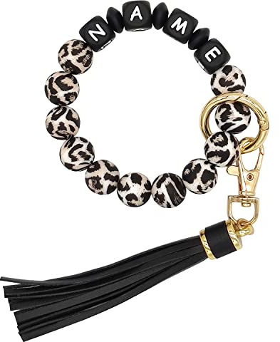 Starsprairie Portachiavi con braccialetto personalizzato Portachiavi con perline in silicone elastico Braccialetto con nappa Portachiavi per auto portatile da casa