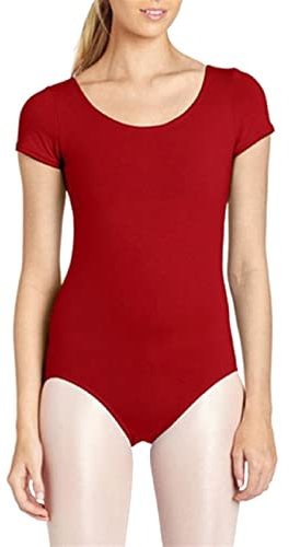 Lifup Damen Ballettanzug Kurzarm Body Gymnastikanzug Ballett Trikot Einteiler Bodysuit Rot XL