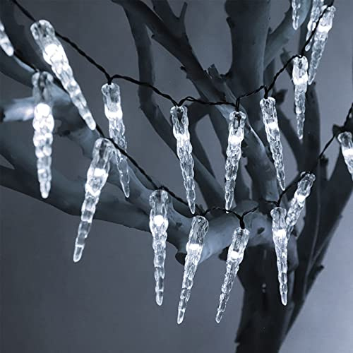 Weihnachtsbeleuchtung Außen Solar Balkonkasten, Weihnachtsdeko Aussen mit Solar Wetterfest, LED Eiszapfen Lichterkette Außen Solar Eisregen Weihnachtsbaum Deko Aussen 8 Modes (5m 20LED, Kaltweiß)