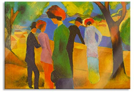 Pixxprint Glasbild, Wandbild auf Echtglas, August Macke - Dame in grüner Jacke, 60x40 cm, inkl. Aufhängung und Abstandshalter