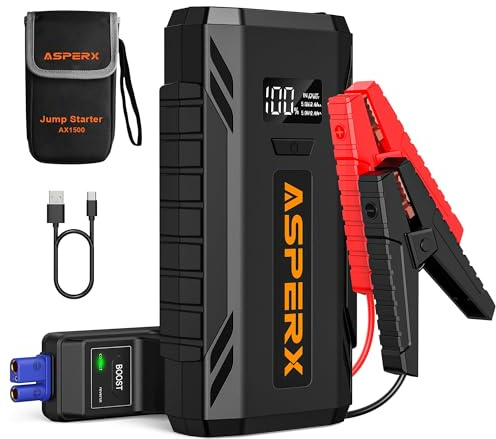ASPERX Car Jump Starter, 2000A Peak Battery Jump Starter for Up to 7.0L Gas or 5.5L Diesel Engine, 12V Portable Battery Starter Power Pack with 1.4 INCH LCD Display