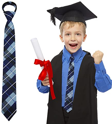 Mantieqingway Kinder-Krawatte für Jungen, verstellbar, Corbatas Para Niños, vorgebundener Reißverschluss, für Schuluniform, 5–12 Jahre, Blau kariert, Medium