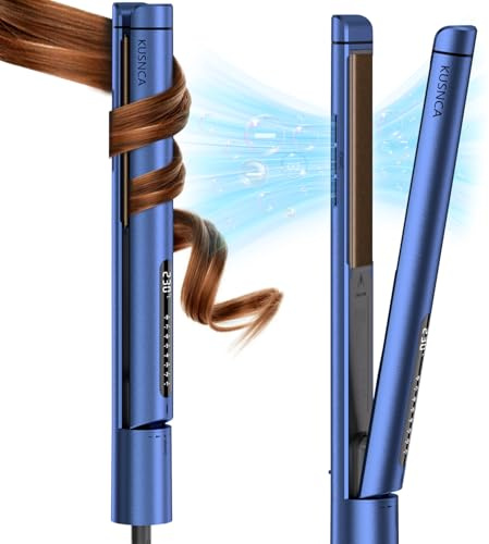 KUSNCA Lisseur Cheveux, 2 EN 1 Lisseur Boucler et Lisser Lisse et Brillant, 3D Plaque Céramique Flottante Empêche Les Cheveux de Tirer, Face Avant Avec Fonction Anti-brûlure, LCD 110°C-230°C (Bleu)