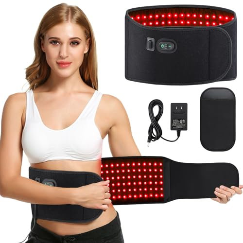 Red Light Therapy Belt for Body, 660nm Red Light & 850nm Near-Infrared Light Wrap Belt With 4 Frequencies, Wearable Large Pad Good For Muscle Relief for Shoulder Back Waist Abdomen, With Adapter