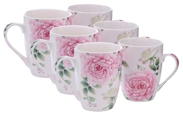 mucHome Kaffeebecher aus Porzellan 250ml Rosen Kaffeetasse Teetasse mit Henkel Tasse (2er Set Kaffeebecher)