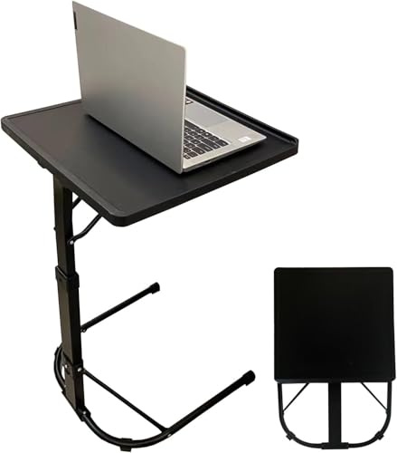 HUOLE Bureau Debout réglable en Hauteur Table d'appoint en Bois Clair Table d'appoint pour Ordinateur Portable avec roulettes pour Bureau, lit, canapé, hôpital-60 * 34.5 * 58-90cm (Noir)