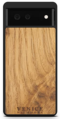 MMORE Coque de protection en bois compatible avec iPhone, Samsung, Google Pixel – Protection complète, durable, testé contre les chutes (Venise – inscription minimaliste, Google Pixel 6A)