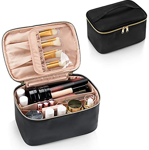 Kosmetiktasche Damen, Groß Make Up Tasche Reise Kosmetikkoffer für Frauen Travel Makeup Bag Cosmetic Bag mit Griff und Teiler