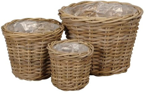 Posiwio 3tlg. Pflanzkorb Basket grau braun Rattankorb Kooboo Farmhouse Deko (3 Größen)