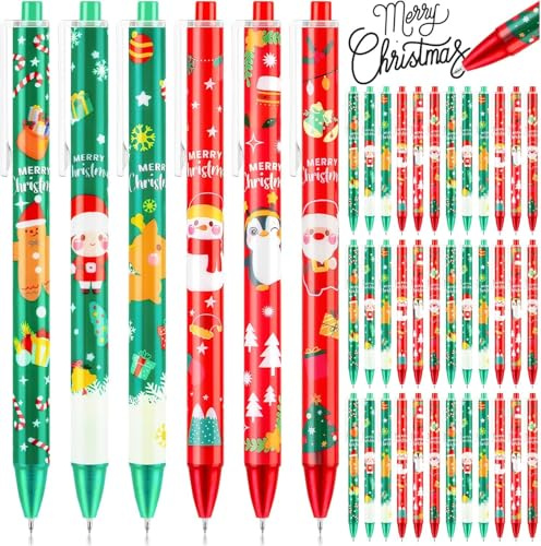 KAHEIGN 60Pcs Weihnachten Gelschreiber, 15cm 6 Style Weihnachtsgel Tinte Stifte, 0,5mm Mine, Schneemann Rentier Weihnachtsmann Lebkuchenmann Pinguin Rollerball Cartoon-Tintenstifte Weihnachtsstifte