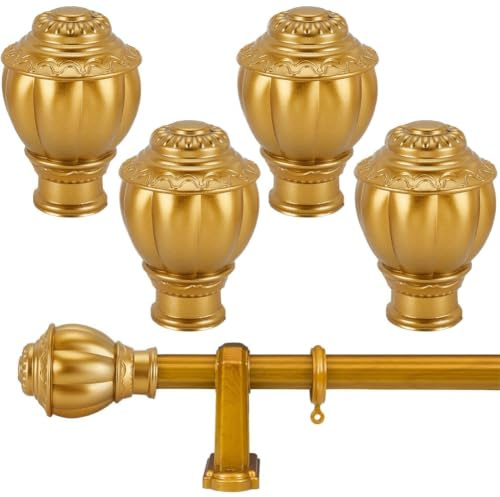 AHANDMAKER 4 Stück Gardinenstangen-Endstücke Goldfarben Endkappe Für Gardinenstange Kunststoff Vintage Fenster Vorhang Stange Dekorative Enden Passend für Durchmesser 28 mm Stangen