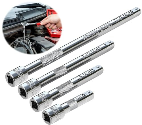 TXXATX 1/4 Drive Socket Extensions - 4pc Set, 50mm, 75mm, 100mm, 150mm CR-V Steel Wrench Extender for Socket Wrench Ratchet