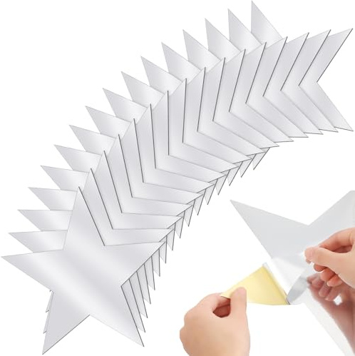 Frienda 48 Pcs 11 Inches Silver Star Sticker Large Paper Glitter Silver Self Adhesive Star Birthday Party Decorations or Bulletin Board Classroom Wedding Shower Decoration Supply