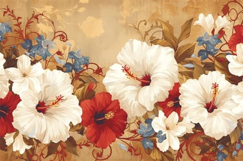 Blume Malen Nach Zahlen Erwachsene Groß 45x60cm, Malen Nach Zahlen Retro, Kreativ Set für Erwachsene, DIY Handgemalt Ölgemälde Leinwand Kit mit 3 Set Pinseln Acrylfarben, Home Wand Dekor, Rahmenlos