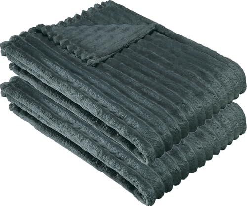 Erwin Müller Wohndecke Aosta 2er-Pack Fleece in Cordoptik anthrazit Größe 150x200 cm