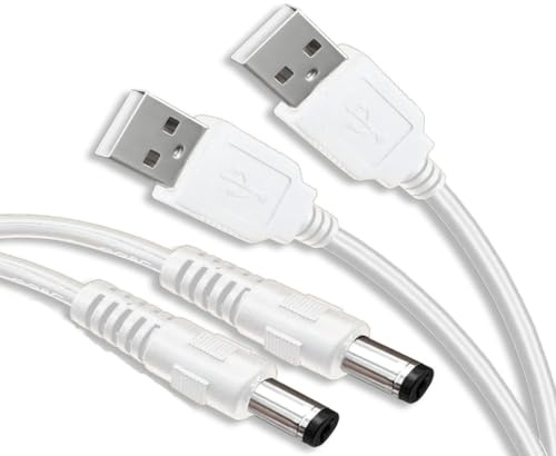 2 Pack | Cable de Alimentación USB a CC 5,5 x 2,1mm 5V | Cable de Carga | 100cm | Para Tiras de Luces LED USB, Linternas, Lámparas de Mesa, Ventiladores, Relojes, Altavoces
