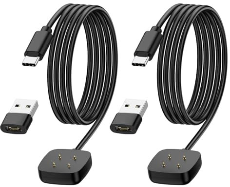 aceyoon 2 Stück USB C Ladekabel für Fitbit Versa 3 /Versa 4/ Sense/Sense 2, 1.2M Magnetisches Ladegerät für Google Pixel Watch 2 3 mit 2 USB Adapter