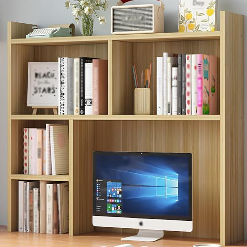 IYUESQ Weißer Schreibtischaufsatz, Schreibtisch-Präsentationsständer, Schreibtischaufsatz aus Holz, weißes Schreibtisch-Bücherregal für Zuhause, Wohnheim, Bürobedarf (braun, groß)