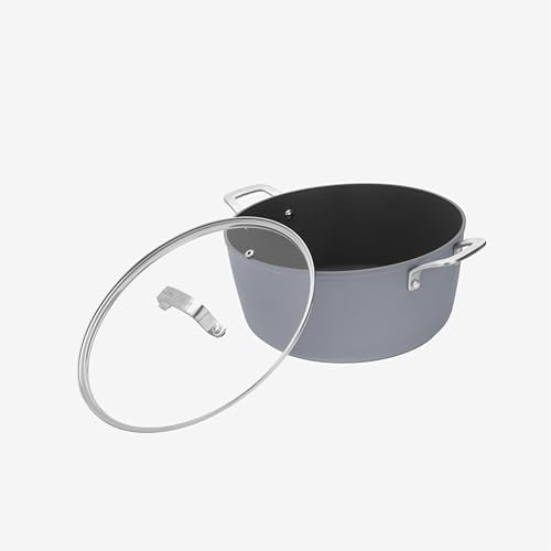 Laura Ashley 6.6L Non Stick Casserole Pot with Lid - 10 Years Guarantee Forged Aluminium Large Stock Pot - Large Casserole Dish for Multi-Hob & Induction - Easy to Wash & Oven Safe - Dark Slate