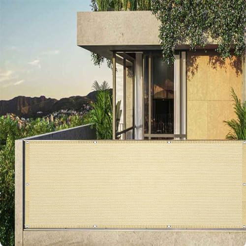 Balcony Cladding 3 x 9m Weatherproof Balcony Cover for Wind and UV Protection Sand Yellow Includes Cable Ties and Rope for Deck and Backyard
