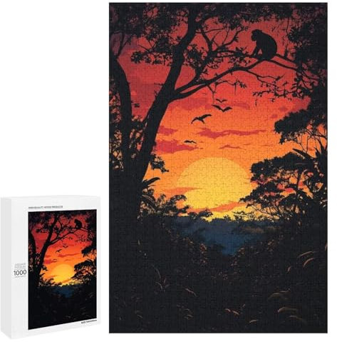 Puzzles for Adults 1000 Pieces - Sunset Silhouette Monkey On A Tree Funny Educational Puzzles, Birthday Christmas Valentine's Day Gift