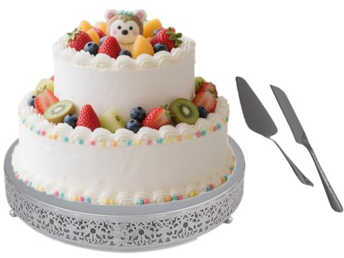 MTJYQTF Silver Cake Stand Set - 16 IN Metal Round Cupcake Dessert Stand with Cake Cutting & Cake Spatula for Party, Candy Table Display for Wedding Birthday Baby Shower Housewarming Party CS003-16pan
