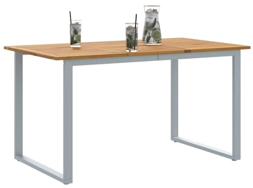 vidaXL Gartentisch Grau 140 x 80 x 75 cm Massivholz Akazie, Esstisch aus Akazie, moderner Garten und Terrasse, langlebig für draußen, Stahlrahmen, Elegante wetterbeständige Oberfläche