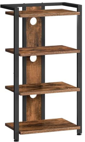 HOOBRO 4-Tier Vinyl Record Player Stand, AV Media Stand with Cable Management Holes for Turntables, Wooden Turntable Table, for Game Consoles, Projectors, Rustic Brown and Black EBF38CJ01