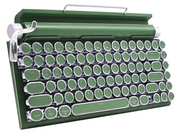 Adventurers Retro Typewriter-Style Mechanical Keyboard, 83 Keys, 75% Compact Layout, Bluetooth 5.0 and Wired, Hot-Swappable Blue Switch, White Backlit for Windows/Mac/iPad/PC/Laptop (Dark Green)