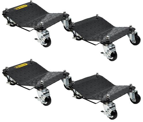 4PCS RocwooD Car Wheel Dolly Premium Ball Bearings Skate Furniture Car Mover 6000lbs/2800KG 30x40cm Swivel Castors Van Garage Workshop 700KG Each Black