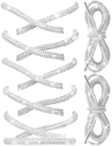 UamGlsob 4,5mm Rotondi Lacci con Strass Glitterati, Lacci Scintillanti con Diamanti Cristallini per Scarpe da Ginnastica, felpe con Cappuccio e Stivali (Silver, 47/120cm)