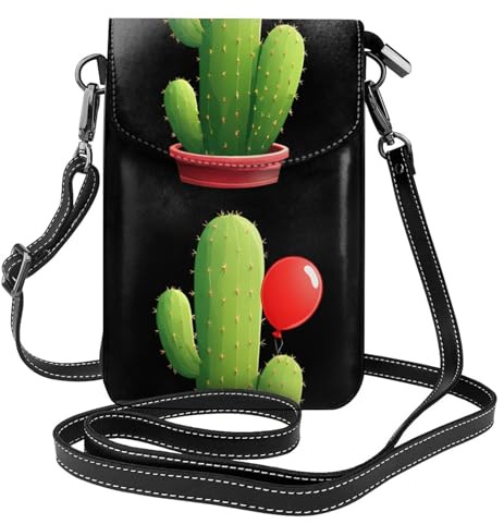 Piccola borsa per cellulare 19,3 x 12,4 cm YYHHAOFA Cactus e palloncino rosso immagine alla moda, pratica, multifunzionale in pelle a tracolla custodia per telefono da donna