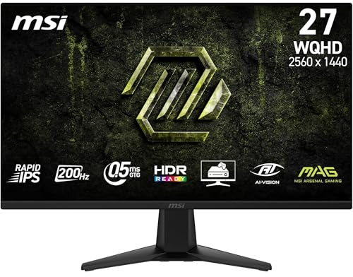 msi MAG 275QFA E20 27 tum Spelskärm, 2560 x 1440 W HD Rapid IPS, 200 Hz, 0,5 ms, HDR Ready, AMD FreeSync Premium, Eye Care, AI Vision, HDMI 2.0b, DP 1.4a, Frameless, VESA-fäste