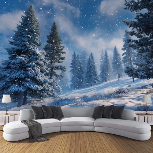Papel Tapiz Fotográfico 3D Calcomanías De Pared, Patrón Nieve Árboles Sala De Estar Tv Fondo Mural,Paisaje Natural Invernal Papel Tapiz 3D Decoración Dormitorio Mural-200 × 140 cm