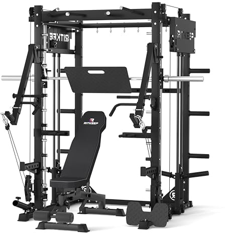 RitKeep Smith-Maschine mit Jammer Arms & Beinpresse-Platte für Home Gym | Multifunktionales Commercial Power Rack mit 1:1/2:1-Seilzugverhältnis und 900 kg Tragkraft für Krafttraining -PMAX-4750