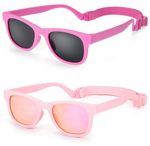 Hifot solglasögon barn för pojkar och flickor, UV400 skydd polariserade babysolglasögon, flexibla barn solglasögon ålder 2–7 år, 2-pack rosa, Einheitsgröße