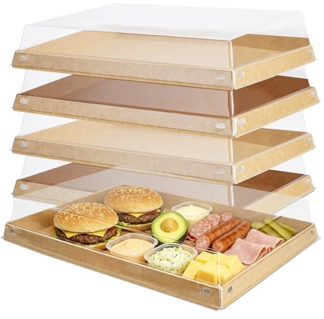 Takeaway Containers with Lids 28 × 19 cm, 5 Pack Paper Catering Trays | Perfect for sandwich platters, grazing boxes, cakes and pastries. Ideal for buffets, parties, afternoon tea and takeaway