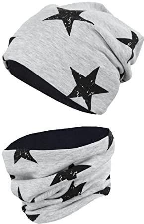 TupTam Juego de Gorro y Bufanda Circular para Niños, Estrellas Negro/Gris Mezclado, 50-52