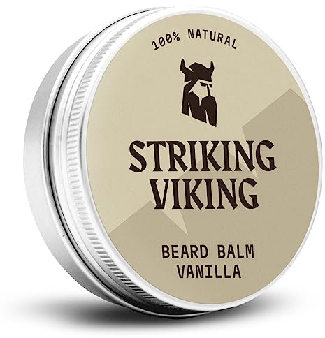 Striking Viking Bartbalsam Vanille - Leichter Halt, Vanille, 60 g - feuchtigkeitsspendend & hydratisierend - mit Sheabutter, Argan- & Jojobaöl - Bartpflege, Bartwachs & Pomade in einem
