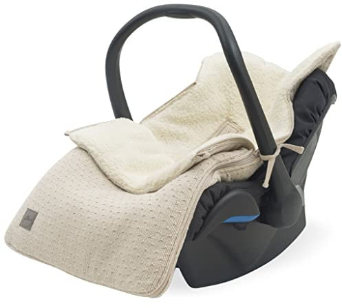 Jollein Fußsack Bliss Knit Nougat - Für Babyschale Kinderautositz Gruppe 0+ und Kinderwagen - Für 3-Punkt- und 5-Punkt-Gurt - Strickmuster und Teddy Futter - Beige