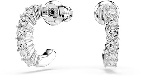 Swarovski Pendientes de aro Mini Hoop, Talla redonda, Blancos, Baño de rodio