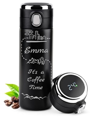 Maverton Engraved LED Thermal Tumbler for Women, Time | Stylish Steel Made 400 ml Mug for Birthday, Engraved Travel Mug for Lady, Black Insulated Cup for her, Coffee Mug for Mum
