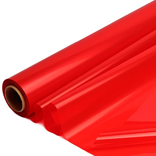 CMFYHM Rotolo di cellophane rosso, colorato per violoncello largo 34 x 30 m di lunghezza, carta da imballaggio in cellophane colorato traslucido, dolcetti, vacanze, decorazioni fai da te (rosso)