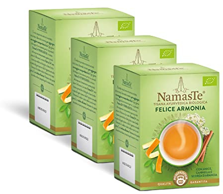 Pompadour NamasTe®, Tisana Biologica Felice Armonia con Anice, Cannella e Scorza d'Arancia, 45 Filtri (3 Confezioni da 15 Filtri), Senza Lattosio, Senza Glutine e Allergeni, Vegan